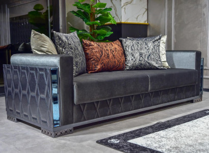 Sofa 3 Seater Luxury Furniture Living room Three Seater Gray Metal with Textile