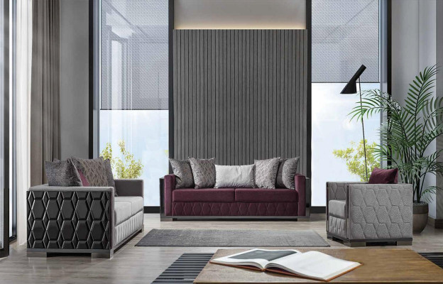 Luxury Sofa Three Seater 3 Seat Sofas Gray Living room Couch Fabric Design