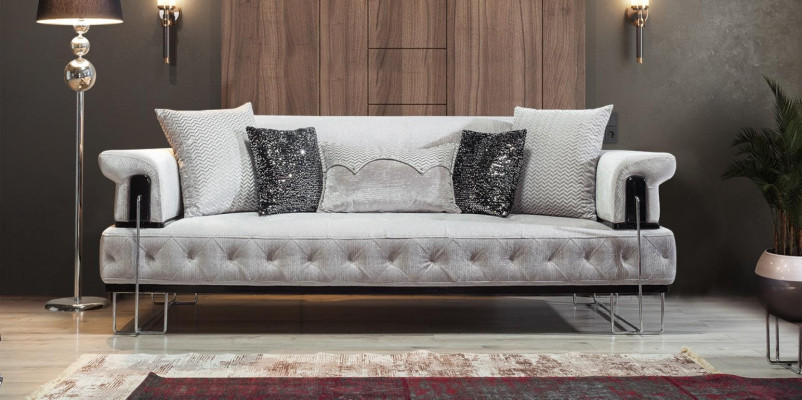 Upholstery Furniture Three Seater Sofa 3 Seater Couches White Metal with Textile