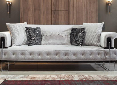 Upholstery Furniture Three Seater Sofa 3 Seater Couches White Metal with Textile