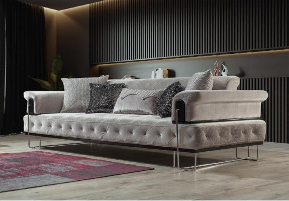 Upholstery Furniture Three Seater Sofa 3 Seater Couches White Metal with Textile