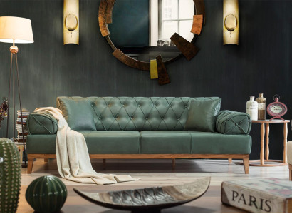 Chesterfield Sofa 3 Seat Couches Three Seater Green new Textile Wood 220cm