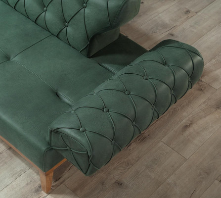 Chesterfield Sofa 3 Seat Couches Three Seater Green new Textile Wood 220cm