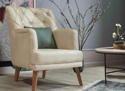 Living room Armchair Furniture Modern Fabric Lounge Textile Imitation leather beige