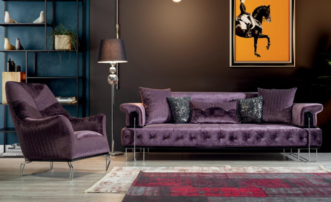 Luxury Suite Sofa set 3+3+1Seat Sofa Sofas Armchair Wood with Metal