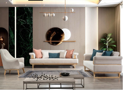 Modern Sofa set 3+3+1 Seater Suite Set Sofas Armchair Wood with Textile