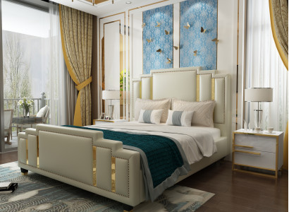Beds Double Bedroom Luxury Marriage Hotel Designer Bed 180x200 Leather