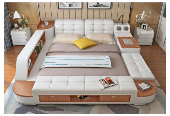 Multifunction Bedroom Lounger Shelves Luxury Bed Leather Beds 180x200