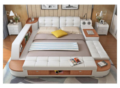 Multifunction Bedroom Lounger Shelves Luxury Bed Leather Beds 180x200