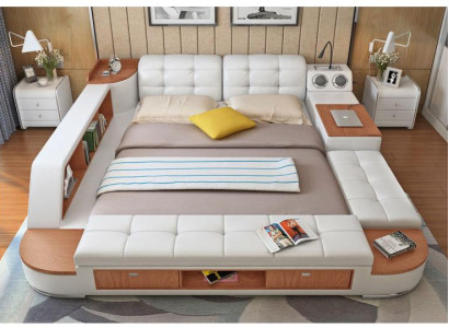 Multifunction Bedroom Lounger Shelves Luxury Bed Leather Beds 180x200