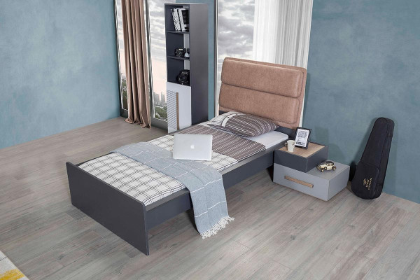 Gray Youth Room Wardrobe Bookshelf Childrens room Bed 5pcs