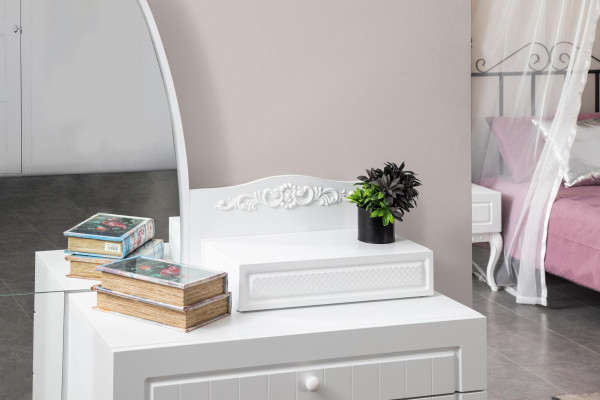 Chest of drawers with Mirror Youth Room Furniture Design new Wood White Color