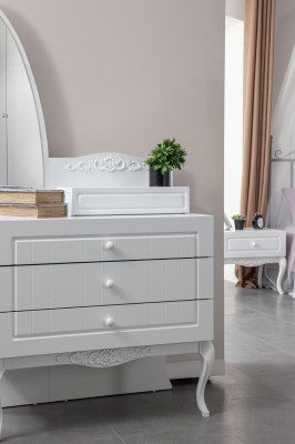 Chest of drawers with Mirror Youth Room Furniture Design new Wood White Color