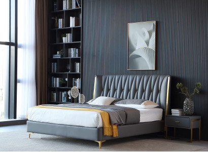 Hotel Luxury Design Beds Upholstery Metal Leather Bedroom stainless steel