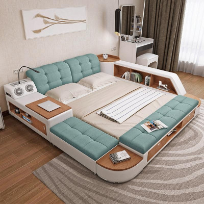 Upholstery 180x200 Multifunction Shelf USB Lounger Design Bed Big Beds Leather