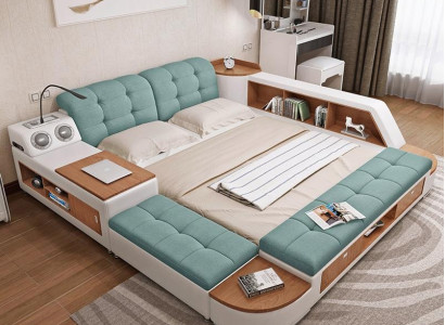 Upholstery 180x200 Multifunction Shelf USB Lounger Design Bed Big Beds Leather