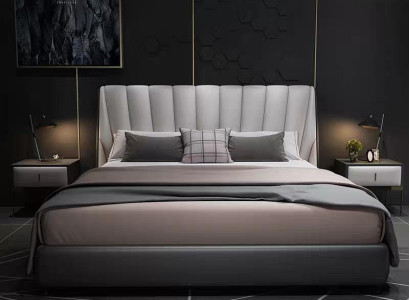 Luxury Double Hotel Beds 180x200cm Sleep Room Gray Leather Bed