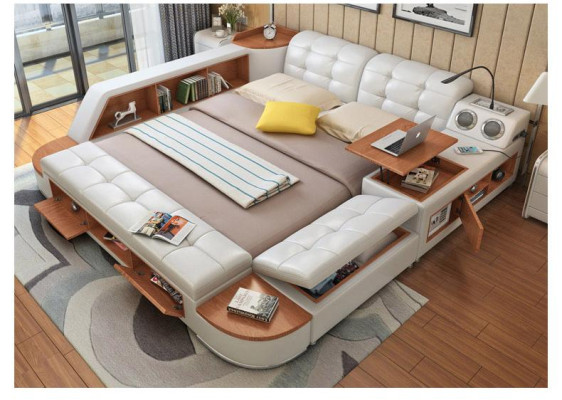 Upholstery 180x200 Multifunction Shelf USB Lounger Design Bed Big Beds Leather