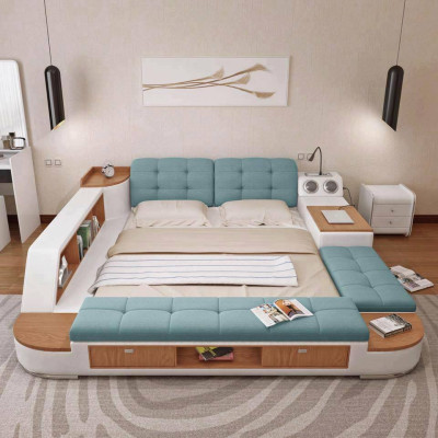 Upholstery 180x200 Multifunction Shelf USB Lounger Design Bed Big Beds Leather