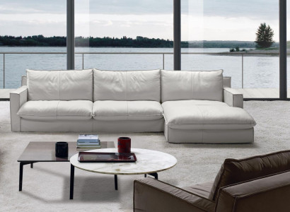 Corner sofa Leather L-shape Couch Corner Luxury Design Upholstery White Living room PRIANERA