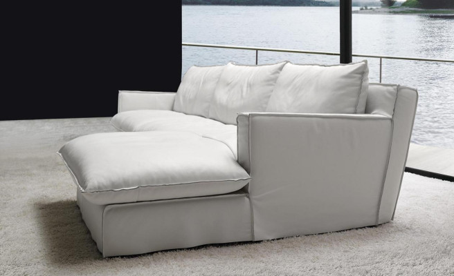 Corner sofa Leather L-shape Couch Corner Luxury Design Upholstery White Living room PRIANERA