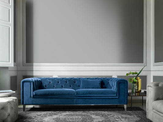 Sofa 3 Seater Blue Luxury Textile Living room Design Italian Furniture