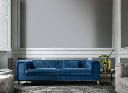 Sofa 3 Seater Blue Luxury Textile Living room Design Italian Furniture