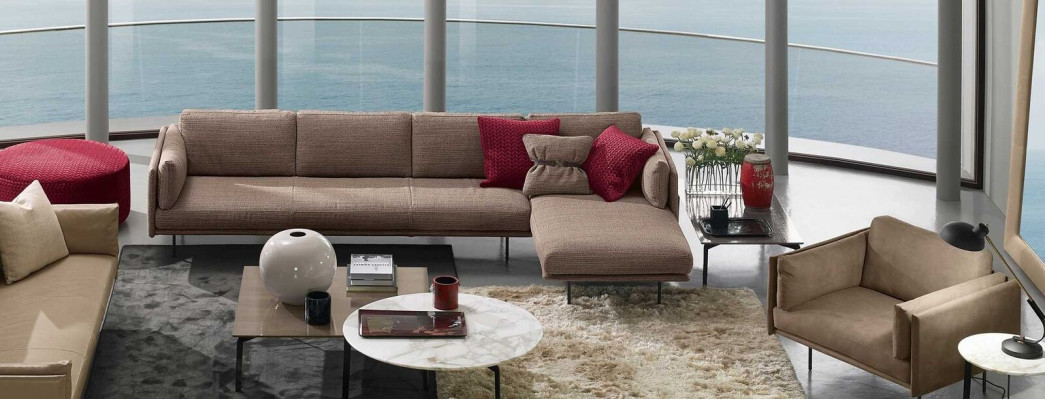 Brown Corner sofa L-shape Sofa Couch Design Upholstery Modern Textile Living room