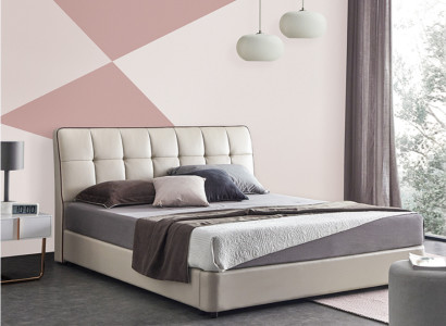 Beds Designer Double bed Marriage bed 180x200cm Leather bed Light fixture Upholstered bed