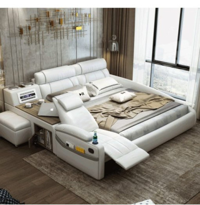 Design Bed XXL Big Beds Leather Hotel Upholstery 180x200cm Multifunction