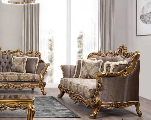 Sofa set 3+1+1 Seater Luxury Suite Set Sofa Sofas Armchair Fabric Baroque Gray