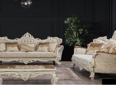 Sofa set 3+3 Seater Suite Sofa Sofas Armchair Seat Fabric Baroque Set Group