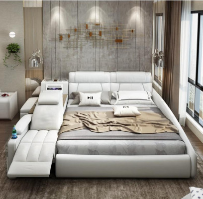 Design Bed XXL Big Beds Leather Hotel Upholstery 180x200cm Multifunction