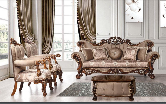 Sofa set 3+1+1 Seater Suite Armchair Sofas Seat Fabric Luxury Baroque Furniture
