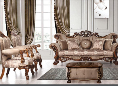 Sofa set 3+1+1 Seater Suite Armchair Sofas Seat Fabric Luxury Baroque Furniture