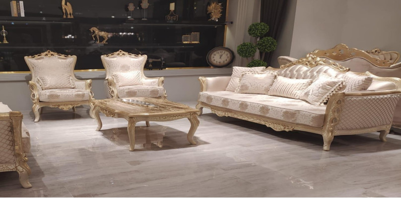 Sofa set 3+1+1 Seater Coffee table Sofa Armchair Sofas Suite Set Gold Style