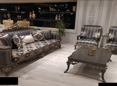 Suite Sofa set 3+1+1 Seater Coffee table Armchair Sofas Set Fabric Baroque Seat