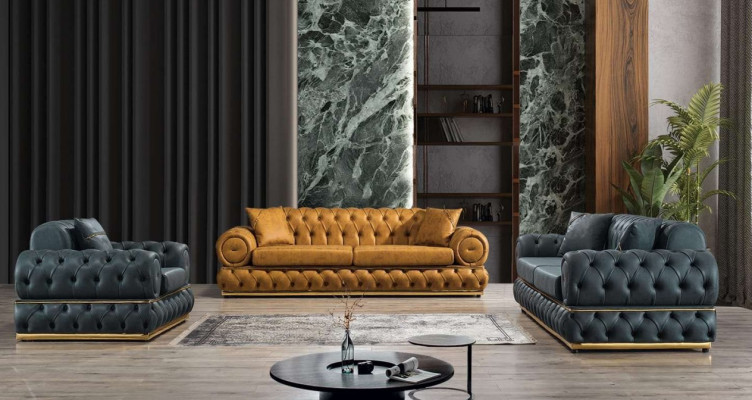 Sofa set 3+3+1 Seater Suite Sofa Armchair Sofas Leather Luxury Chesterfield