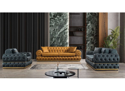 Sofa set 3+3+1 Seater Suite Sofa Armchair Sofas Leather Luxury Chesterfield