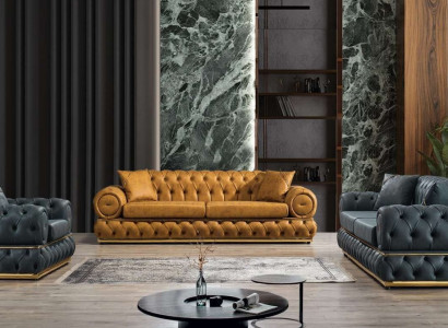 Sofa set 3+3+1 Seater Suite Sofa Armchair Sofas Leather Luxury Chesterfield