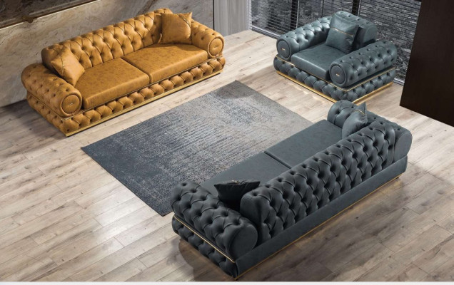 Sofa set 3+3+1 Seater Suite Sofa Armchair Sofas Leather Luxury Chesterfield