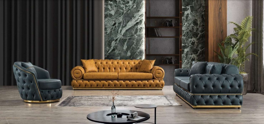 Luxury Chesterfield Sofa set 3+3+1 Seater Suite Sofa Armchair Sofas Leather
