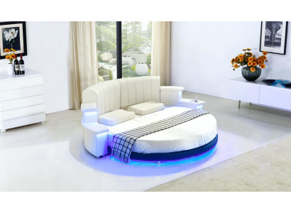 Round Bed Furniture Upholstery Beds Bedroom Furniture Leather Bed LED