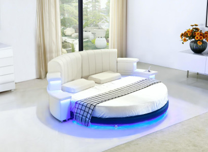 Round Bed Furniture Upholstery Beds Bedroom Furniture Leather Bed LED