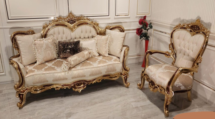 Sofa set 3+1 Seater Sofa Couch Armchair Luxury Suite Fabric Group Baroque
