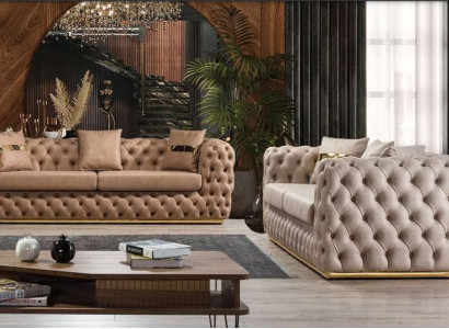 Upholstered sofa set 3+3 Seater Chesterfield Luxury Suite Sofas Leather
