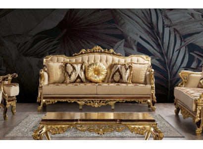 Three Seater Sofa 3 Seater Baroque Rococo Couch Luxury Sofas Fabric Textile Design