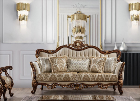 Sofa 3 Seater Baroque Rococo Fabric Three Seater Sofas Luxury Living room Baroque Style