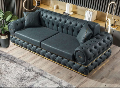 Sofa 3 Seater Chesterfield Upholstery Sofas Three Seater Leather Living room Blue Furniture