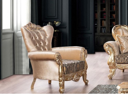 Armchair Seat Seater Design Living room Upholstery new Style Baroque Rococo Luxury Beige